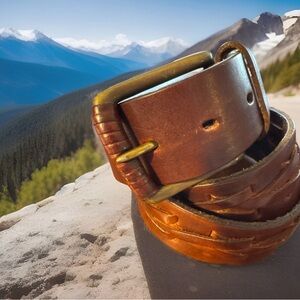 Men’s Valmars 34” Brown Leather cross stitch Belt Made in Italy